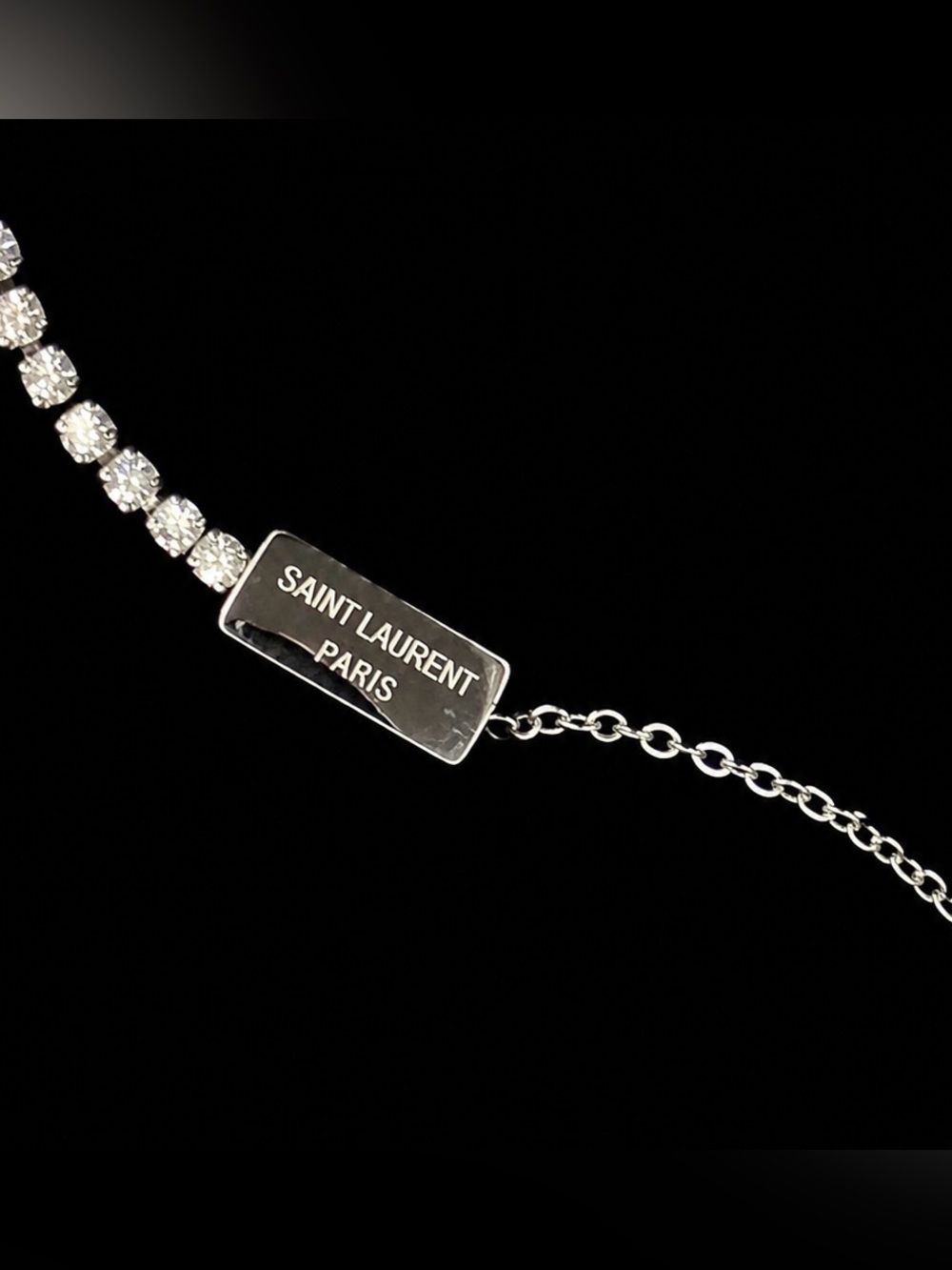 Silver YSL Monogram Rhinestone Tennis Chain Statement Necklace - Picture 4 of 7